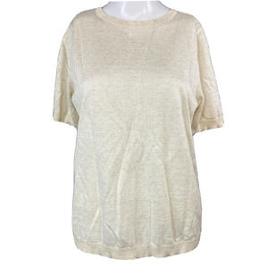Tema Postmodern Sweater Womens‎ Sz XL Beige Linen Knit Short Sleeve T-Shirt
